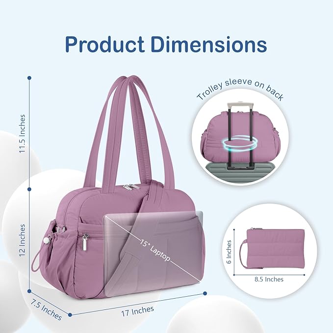 TOPDesign Travel Duffel Bag for Women, Puffer Gym Bag Sports Tote with Wet Pocket, Carry On