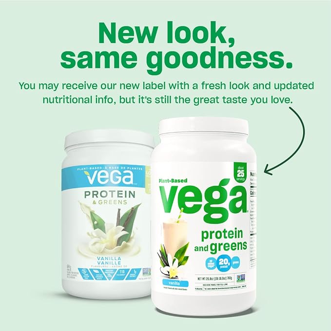 Vega Protein and Greens Protein Powder, Berry - 20g Plant Based Protein Plus Veggies, Vegan, Non
