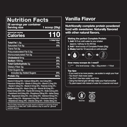 Huel Vegan Protein Powder | Vanilla | Complete Nutrition | 20g Protein Powder | 100% Plant-Based |