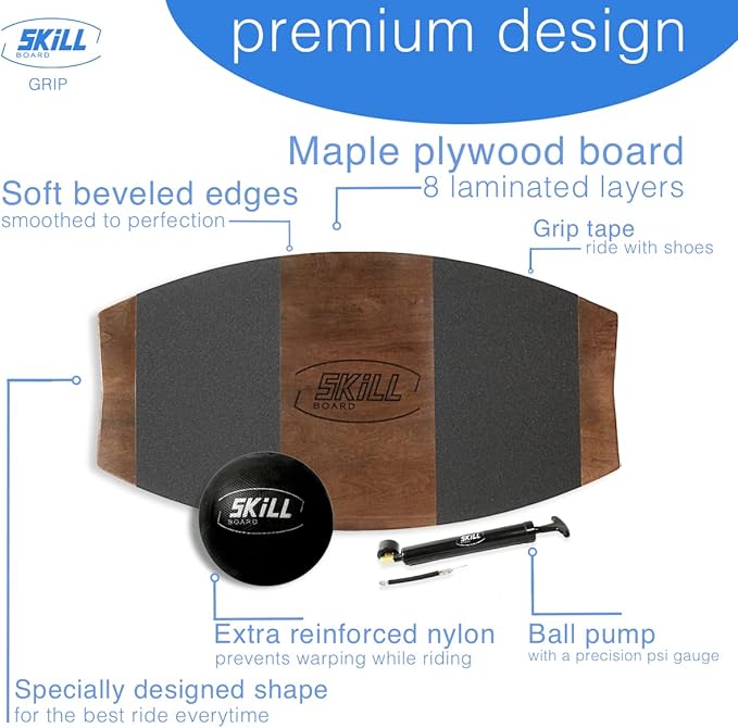The Skill Board - Wooden Balance Board for Adults - Wobble Board for All Sports, Gym, Standing