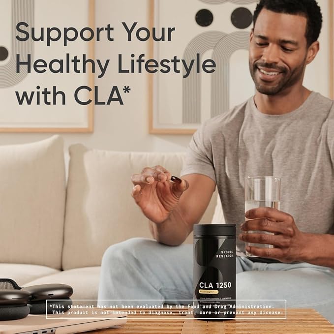 Sports Research CLA - 1250mg with Active Conjugated Linoleic Acid for Men and Women | Non-GMO, Soy