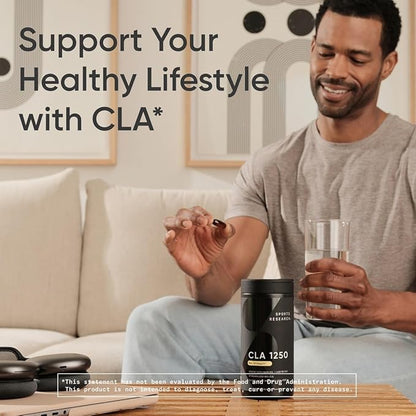 Sports Research CLA - 1250mg with Active Conjugated Linoleic Acid for Men and Women | Non-GMO, Soy