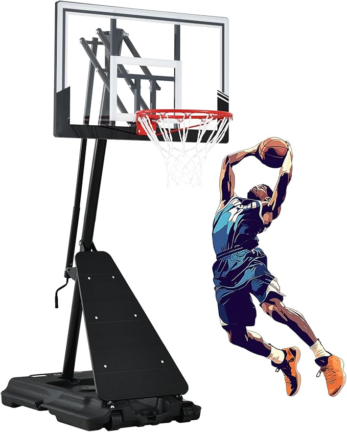Basketball Hoop 44&48 Inch Backboard Portable Basketball Hoop Outdoor,5.3-10ft Stepless Regulation