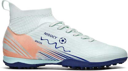NISOCY Soccer Shoes for Mens Womens Professional Cleats High-Top Athletic Turf Football Shoe
