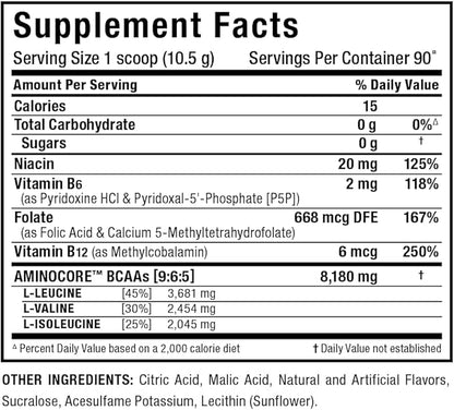 ALLMAX Nutrition AMINOCORE BCAA, Blue Raspberry - 945 g Powder - 8.18 Grams of Branched Chain Amin