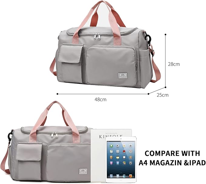 Travel Duffel Tote Bag with Dry Wet Separation Pocket, Weekender Bag for Women and Men，Waterproof