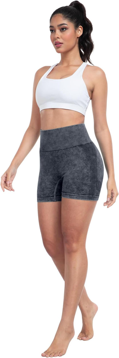 CHRLEISURE Women's 4 Packs Workout Gym Shorts, High Waisted Butt Lifting Scrunch Butt Seamless