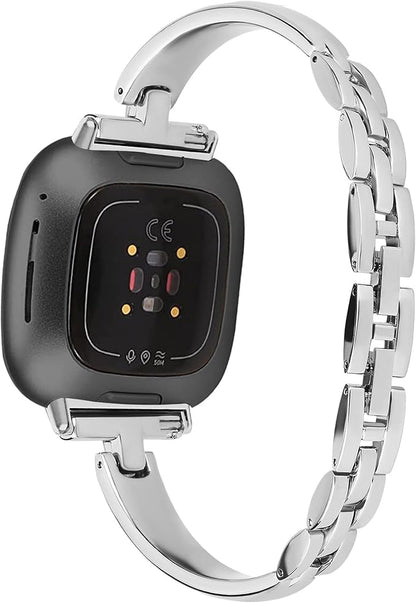 Silm Metal Band Compatible with Fitbit Versa 4/Fitbit Sense 2 Band Cute Women, Bling Jewelry Strap