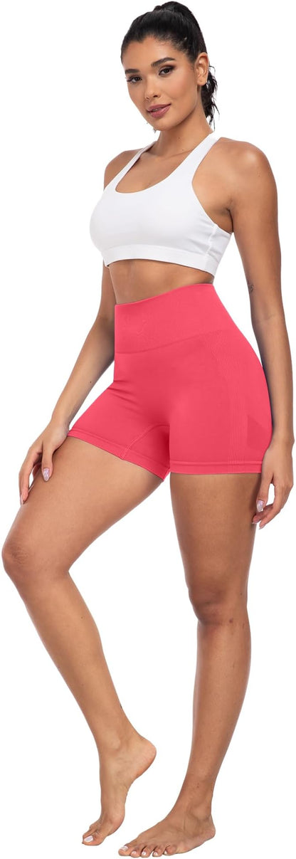 CHRLEISURE Women's 4 Packs Workout Gym Shorts, High Waisted Butt Lifting Scrunch Butt Seamless