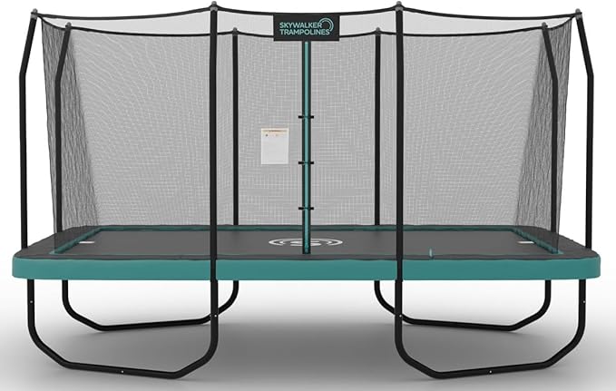 SKYWALKER TRAMPOLINES 12 FT 15 FT Round Trampoline with Safety Enclosure Net, 9 x 15 FT Rectangle
