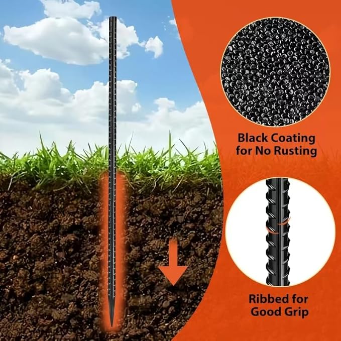 16 inches Rebar Stakes 24-Pack Straight Metal Stakes Heavy Duty 5/16" Diameter Ground Stake for