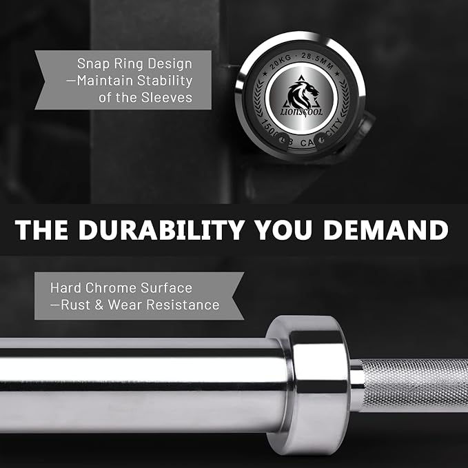 LIONSCOOL 7FT Olympic Barbell for Weightlifting, Power Lifting, 2 Inch Strength Training Bar for