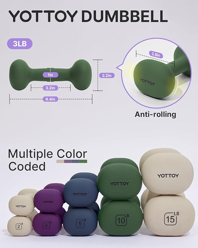 YOTTOY Weights Dumbbells Set for Women,2-15 Pound Dumbbells Set of 2, Non-Slip Hand Weights for