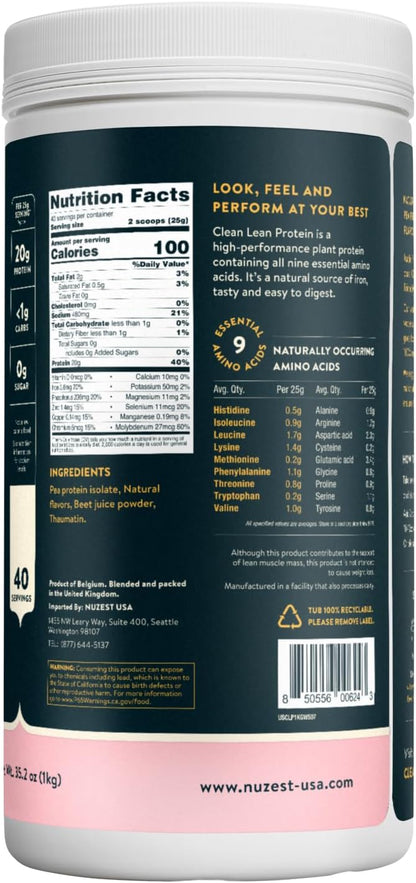 Nuzest - Pea Protein Powder - Clean Lean Protein, Premium Vegan Plant Based Protein Powder, Dairy