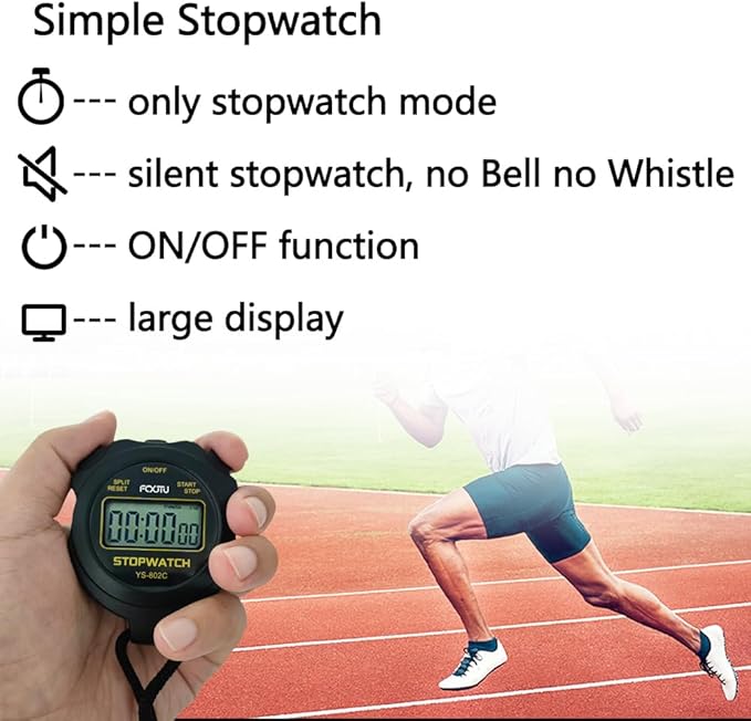 FCXJTU Digital Simple Stopwatch Timer, No Bells, No Alarm, Simple Basic Operation, Silent, Clear