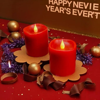 Red Flameless LED Candles 3 inch Diameter Real Wax 2AA Battery Operated 600hr+ Flickering Candles