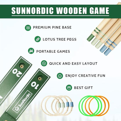 Wooden Ring Toss Game Set, Backyard Beach Camping Game with Toss Rings & Portable Carrying Bag