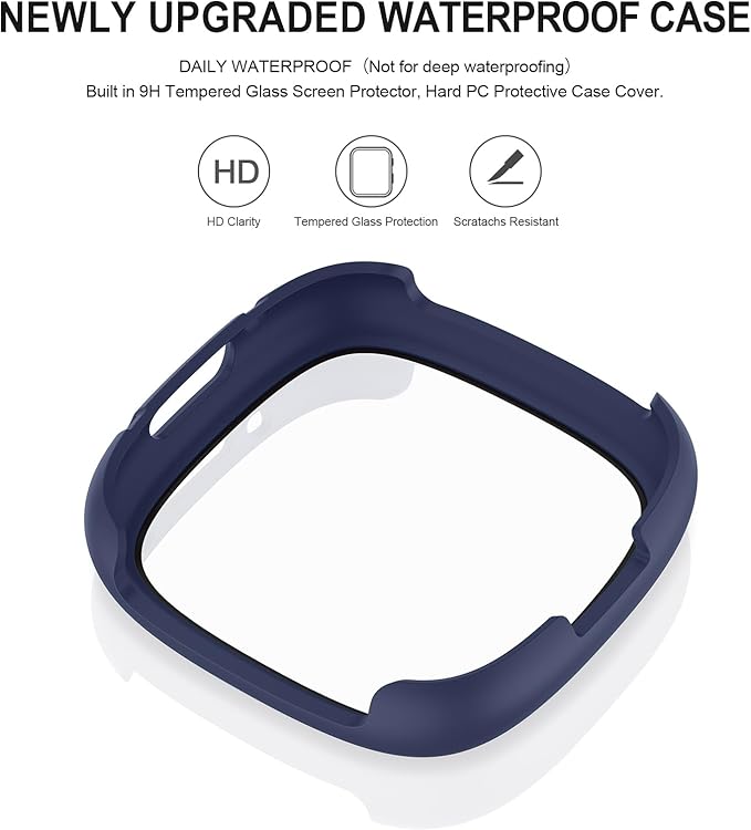 Vancle Case for Fitbit Versa 4 / Fitbit Sense 2, 4-Pack Screen Protector Tempered Glass Full Around