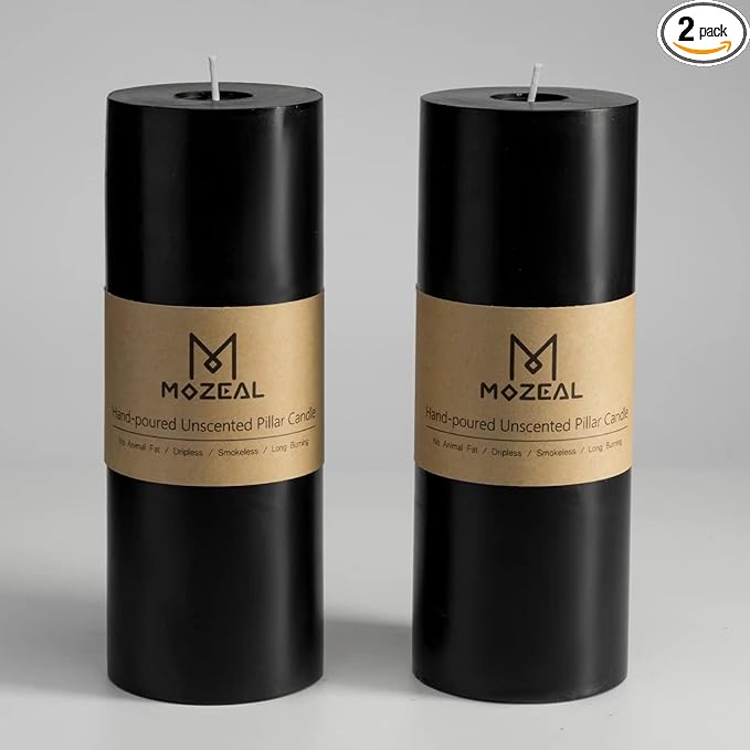 MOZEAL 3" x 8" Hand-Poured Unscented Large Candle,Smokeless Rustic Pillar Candle Set of 2,Slow