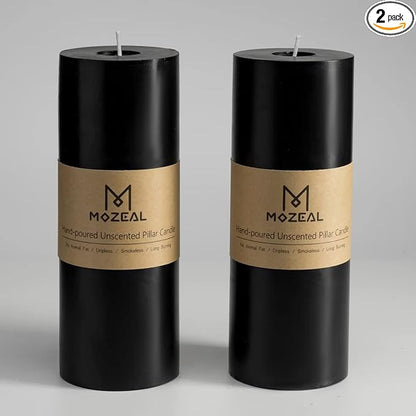 MOZEAL 3" x 8" Hand-Poured Unscented Large Candle,Smokeless Rustic Pillar Candle Set of 2,Slow