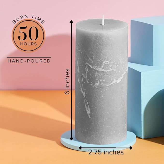 Simply Soson Grey Rustic Texture Pillar Candles 3x6 inch - Set of 3 - Unscented Decorative Grey