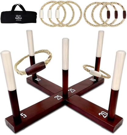 SWOOC Games - Rustic Ring Toss Game (All Weather) - Easy Setup & Extra Games Included - Ring Toss