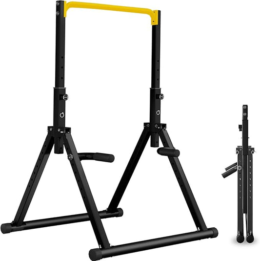 DOBESTS Foldable Power Tower Pull Up Bar Dip Station Adjustable Multifunction Workout Pull Up Tower