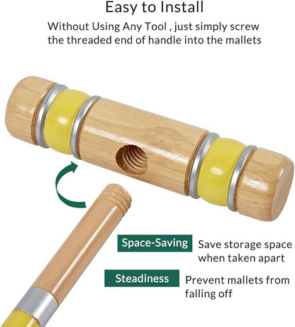 ApudArmis Six Player Croquet Set with Premiun Rubber Wooden Mallets 28In,Colored
