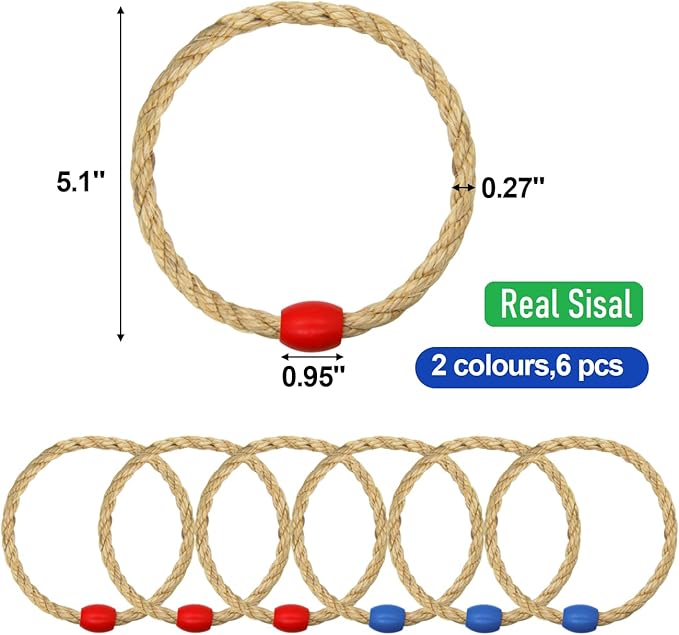 6 Pack Sisal Rope Ring Toss Game Replacement Parts for Kids and Adults, Outdoor Toss Rings for