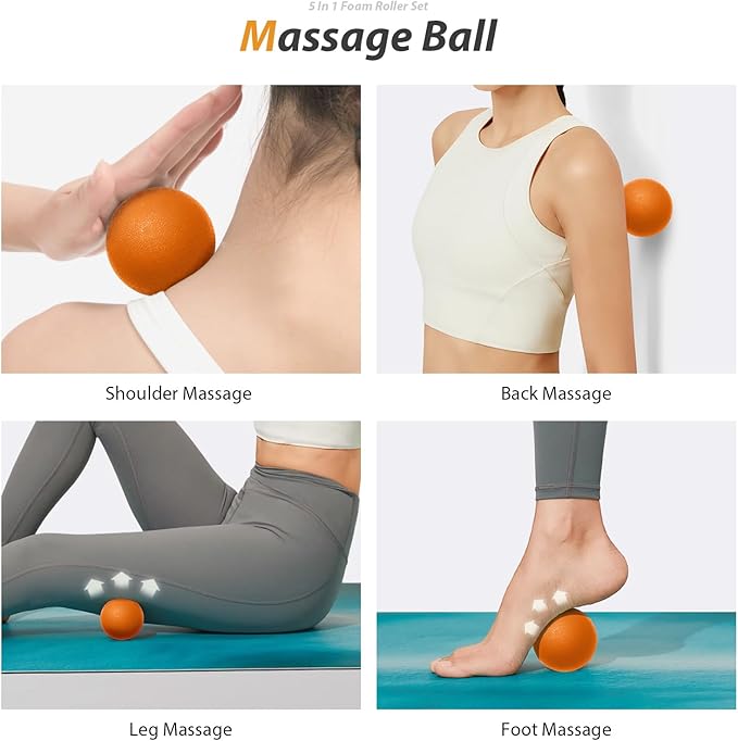 5 in 1 Foam Roller Set for Deep Tissue Muscle Massage, Trigger Point Fitness Exercise Foam Roller