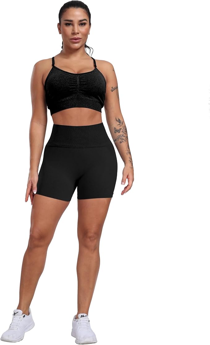 CHRLEISURE Women's 4 Packs Workout Gym Shorts, High Waisted Butt Lifting Scrunch Butt Seamless