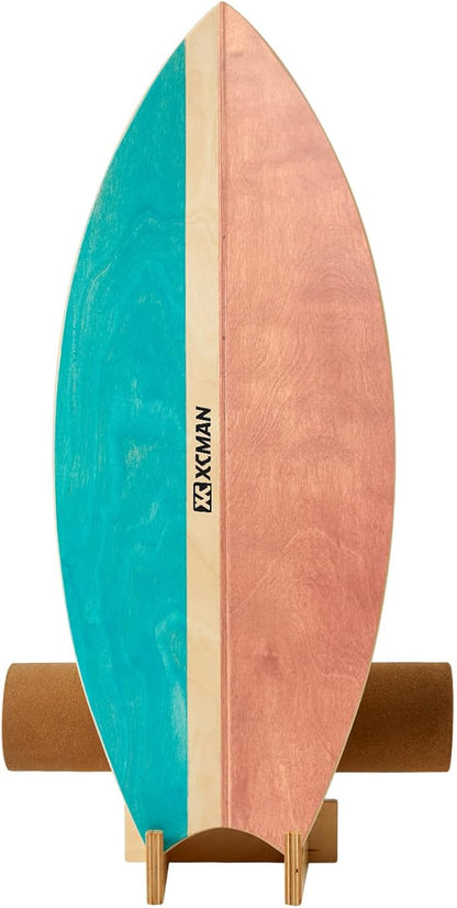XCMAN Surf Balance Board Trainer with Roller Wooden Exercise Balancing Stability Trainer - Non Slip