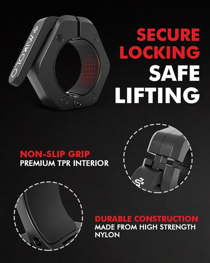 Mikolo Barbell Clamps,2-Inch Olympic Barbell Clips with Anti-Slip TPR Lining and Quick Release for