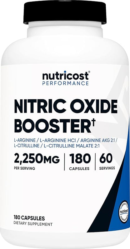 Nutricost Nitric Oxide Booster 2250mg, 180 Capsules - 750mg Per Casule, 60 Servings - Gluten Free