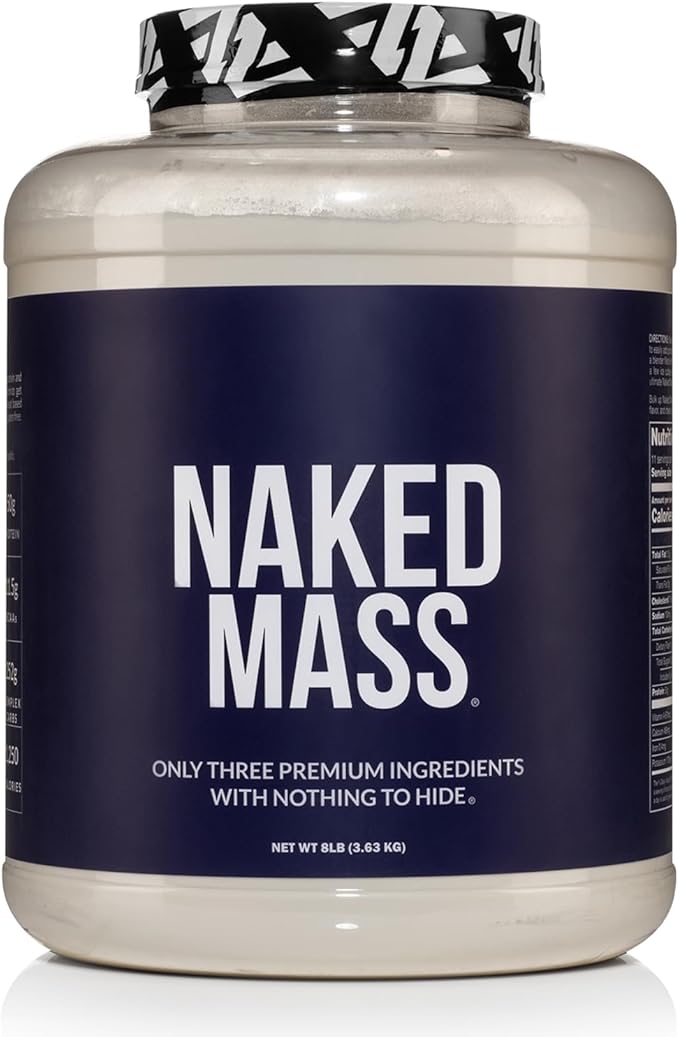 NAKED Mass - Natural Weight Gainer Protein Powder - 8 LB Bulk, GMO Free, Gluten Free & Soy Free. No