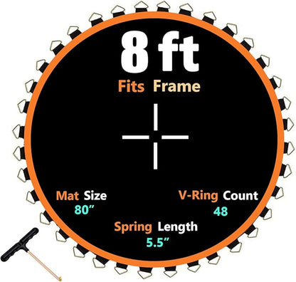 Trampoline Mat, Dia:80", Fits 8FT Round Frame, with 48 V-Rings and Spring Tool, Replacement Jumping