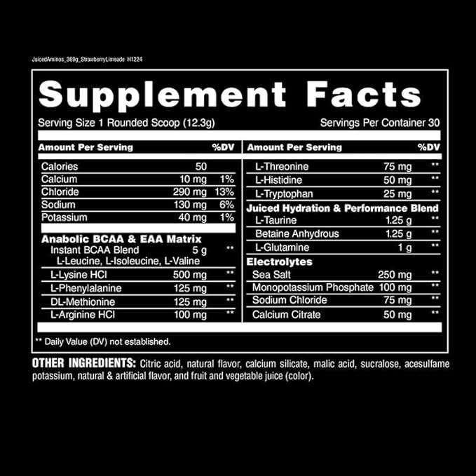 Animal Juiced Amino Acids - BCAA Powder EAA Matrix Plus Hydration with Electrolytes and Sea Salt