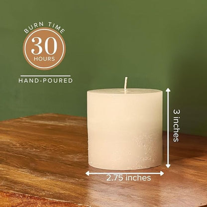 Simply Soson 3x3 inch Ivory Pillar Candles Set of 3, Rustic Texture, Unscented Ivory Candles