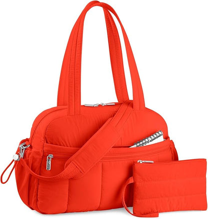 TOPDesign Travel Duffel Bag for Women, Puffer Gym Bag Sports Tote with Wet Pocket, Carry On