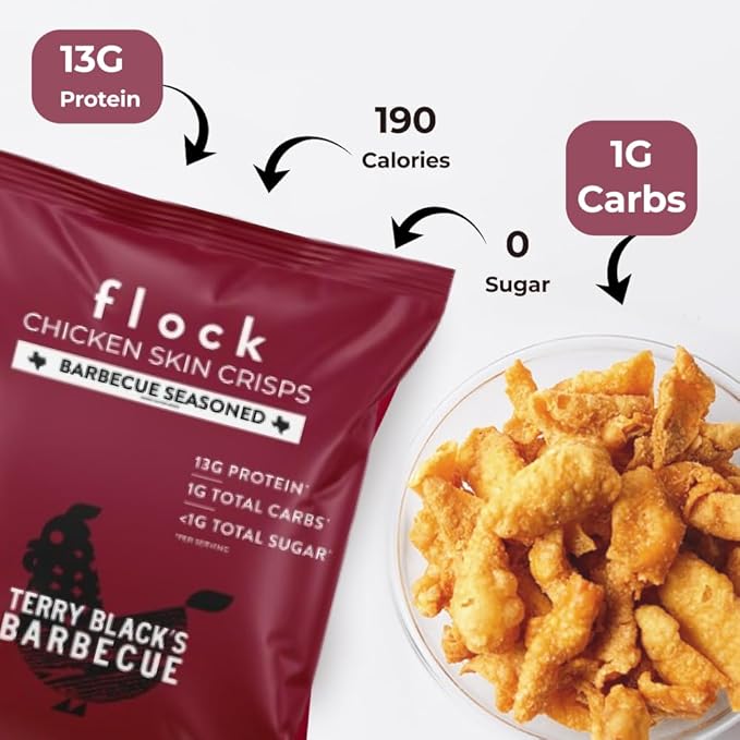 Flock Keto Chicken Skin Chips | Terry Black's BBQ Flavor | Low Carb, High Protein, Sugar Free