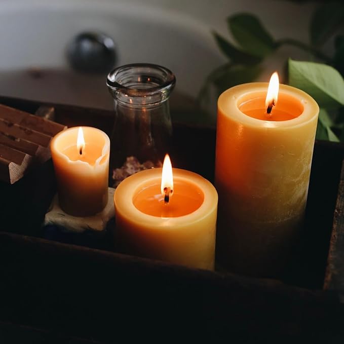 Natural Beeswax Candles Set of 6, Handmade Beeswax Pillar Candles Set, 6 Sizes, 100% Pure Unscented