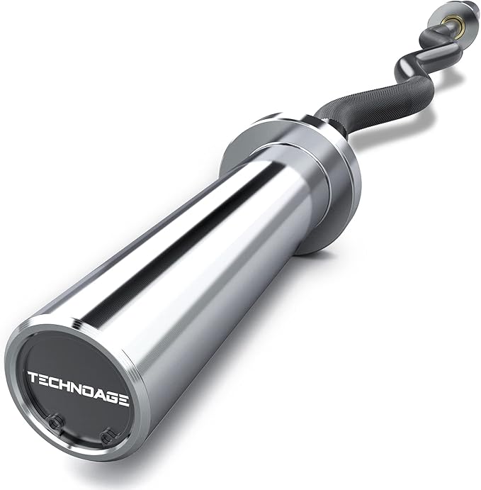 TECHNOAGE Olympic EZ Curl Bar, 47" Curl Bar(350/500LBS Capacity) 20LB, Solid Steel, Chrome Finish