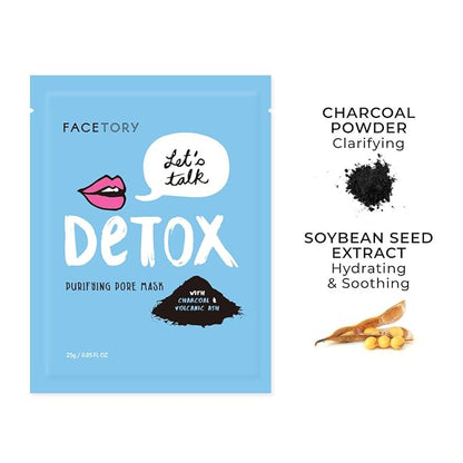 FACETORY K Beauty Face Mask Skin Care - LET'S TALK DETOX PURIFYING Sheet Mask with Charcoal &