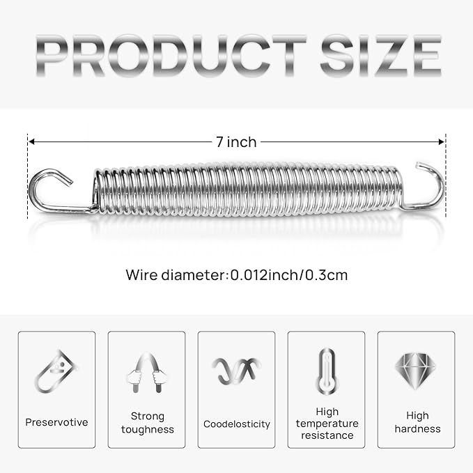 7 Inch Trampoline Springs 36 Pack Replacement Trampoline Springs with T-Hook Heavy Duty Stainless