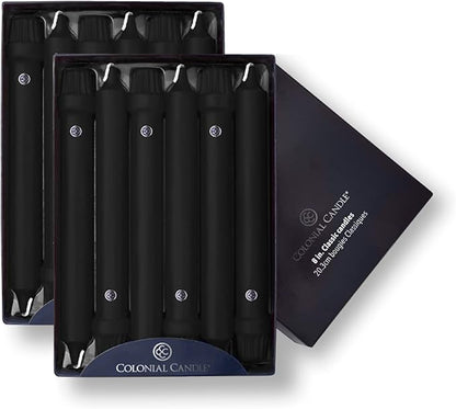 Colonial Candle Unscented Taper Candle, Classic Collection, Black, 8 In, Pack of 12 - Up to 6 Hours