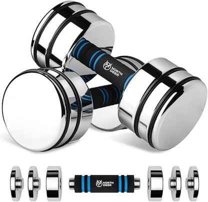 Northdeer Steel Dumbbells Ultracompact & Adjustable Chrome Dumbbell with Foam Handles 5lb 10lb 15lb