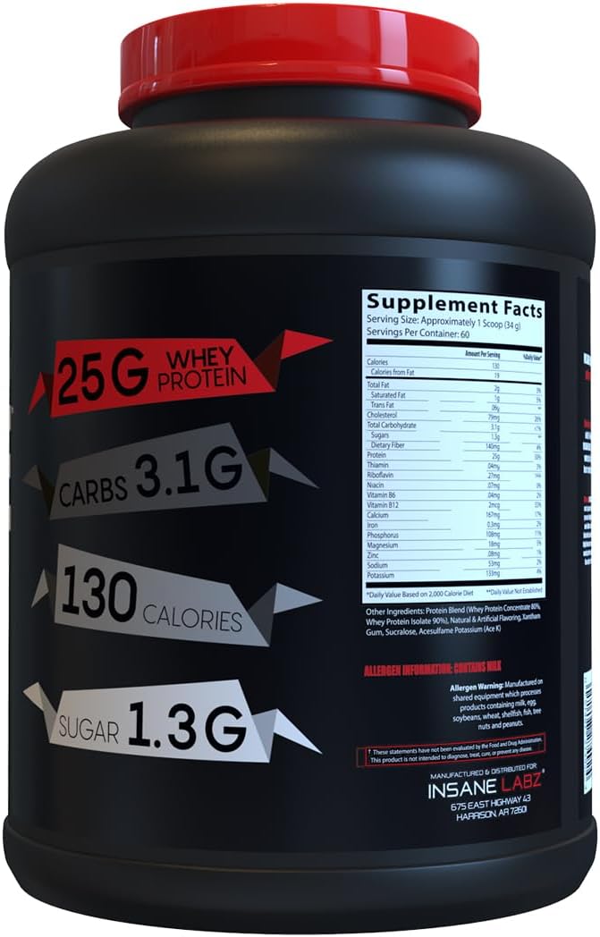 Insane Labz Insane Whey,100% Muscle Building Whey Protein, Post Workout, BCAA Amino Profile, Mass