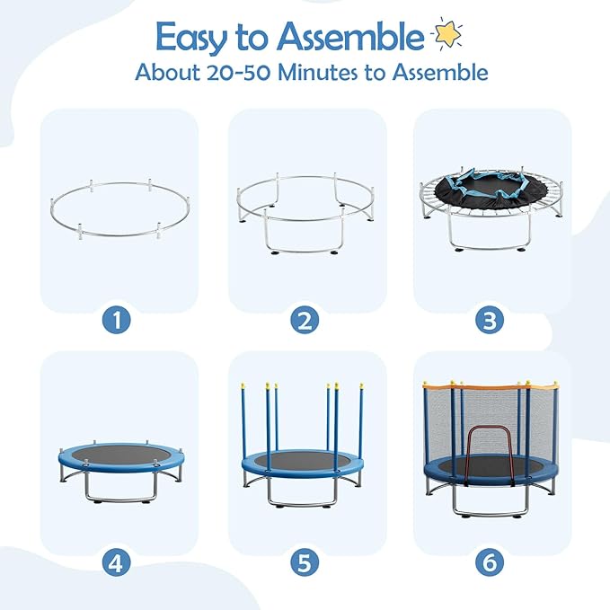 Kids Trampoline with Safety Net – 440lbs Capacity, Upgraded Rust-Proof Ring Legs, Adjustable