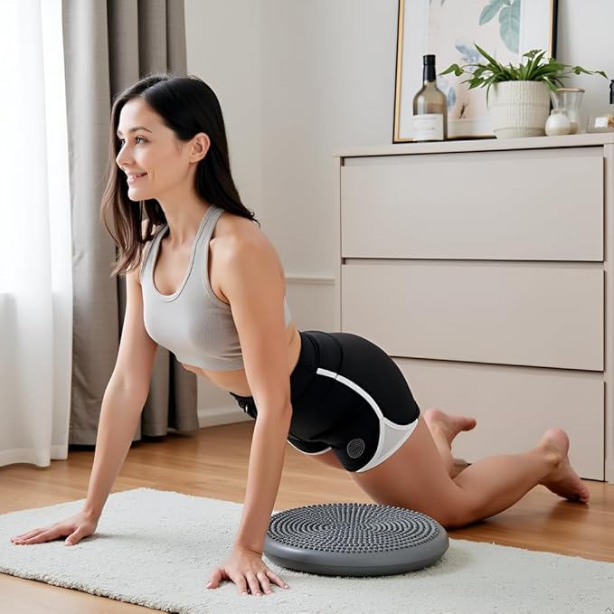 AppleRound Inflated Wobble Cushion with Hand Pump, Air Stability Board (Extra Thick), Core Balance