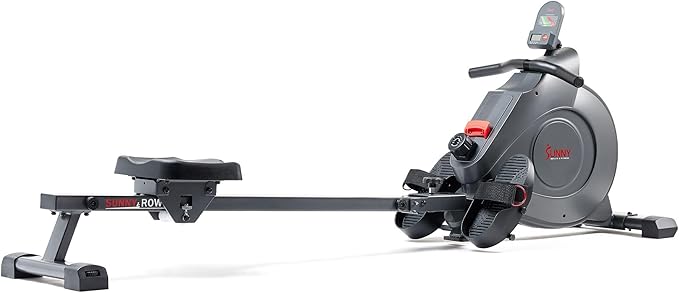 Sunny Health & Fitness Flip & Foldable Rowing Machine for Home w/Extended Slide Rail, Full-Body